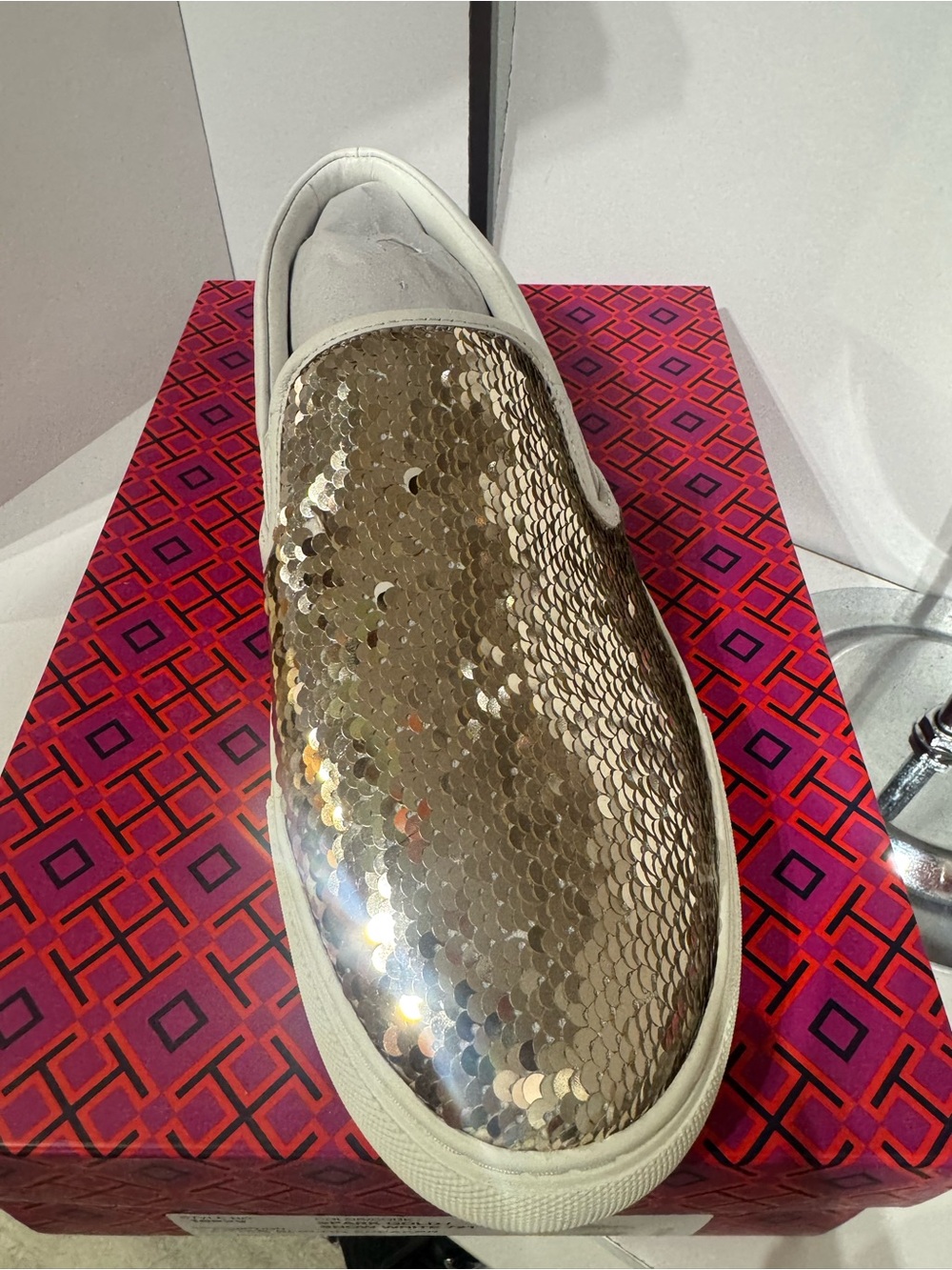 Tory Burch Gold Sequin Slip-On Sneaker
